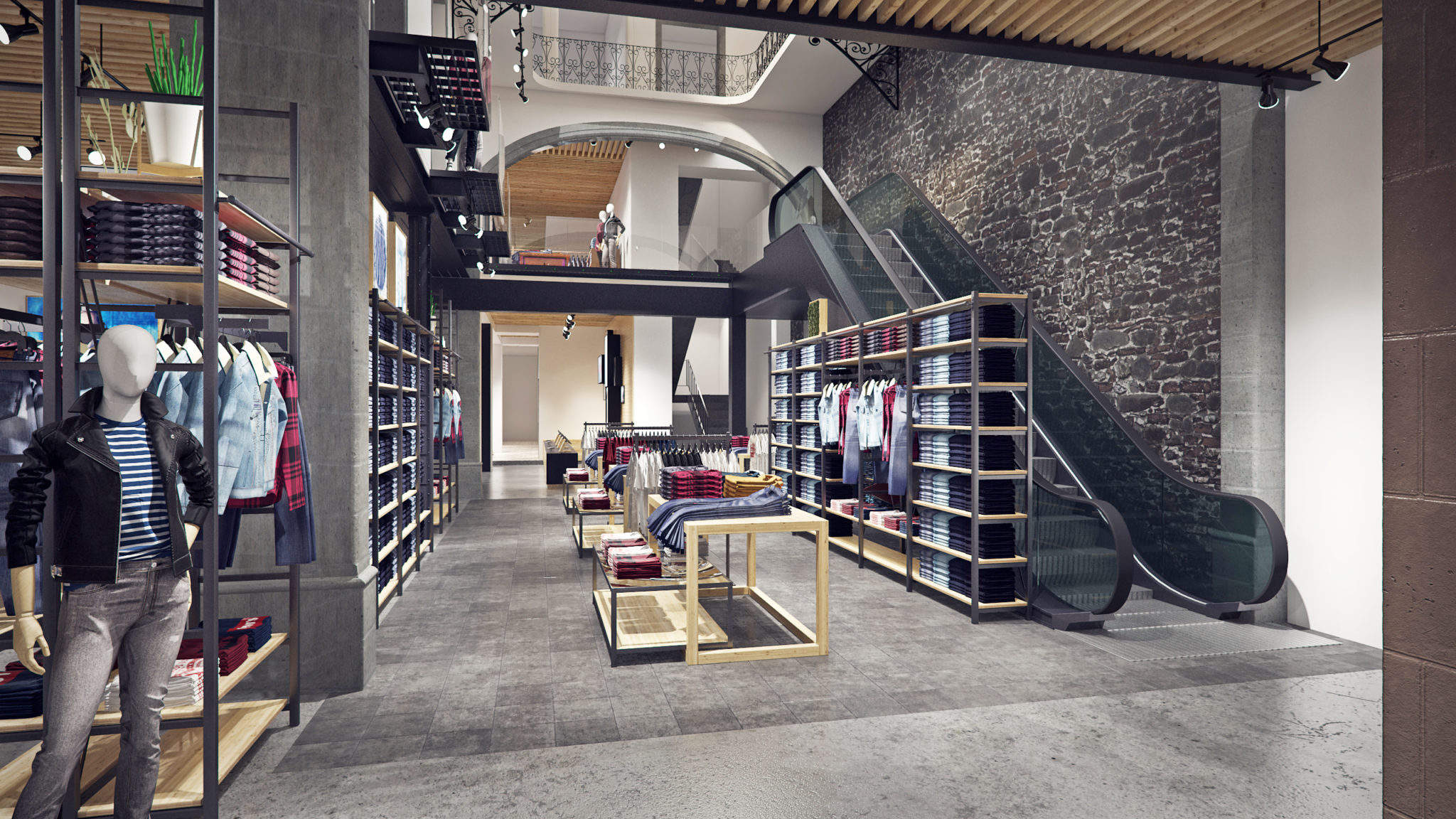 levi's mexico, flagship store, store interior, render, 3d, pixelpool