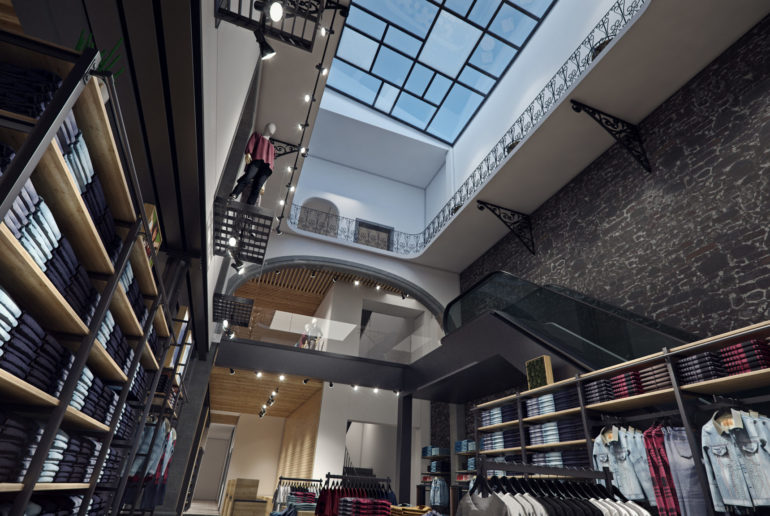 levi's mexico, flagship store, madero, interior, render, 3d, pixelpool