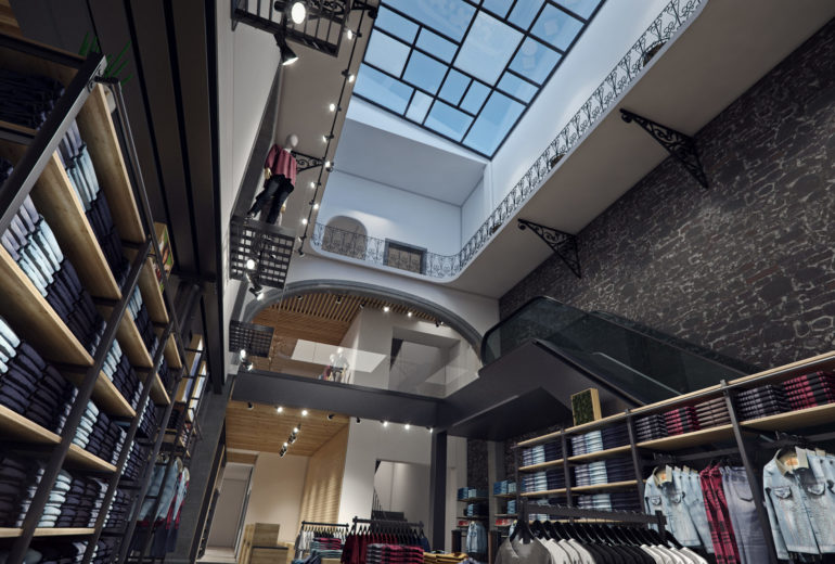 levi's mexico, flagship store, madero, interior, render, 3d, pixelpool