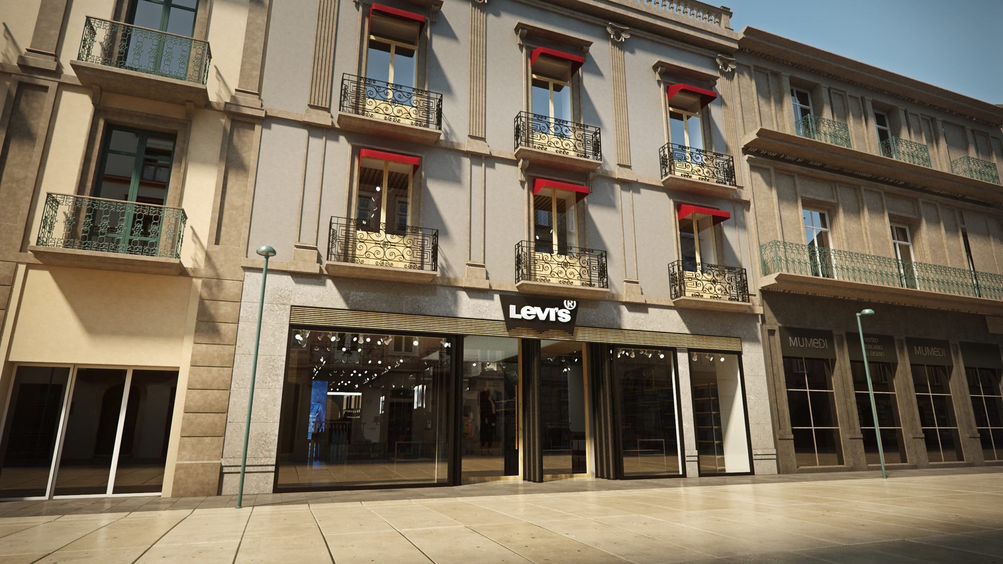 levi's mexico, flagship store, store front, madero, render, 3d, pixelpool