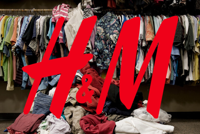 pile of clothing, h&m logo