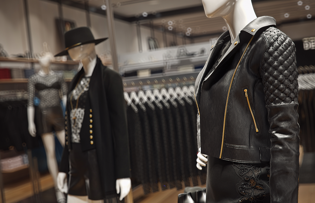 Black leather jacket, 3D, Express, PixelPool, fashion visualization