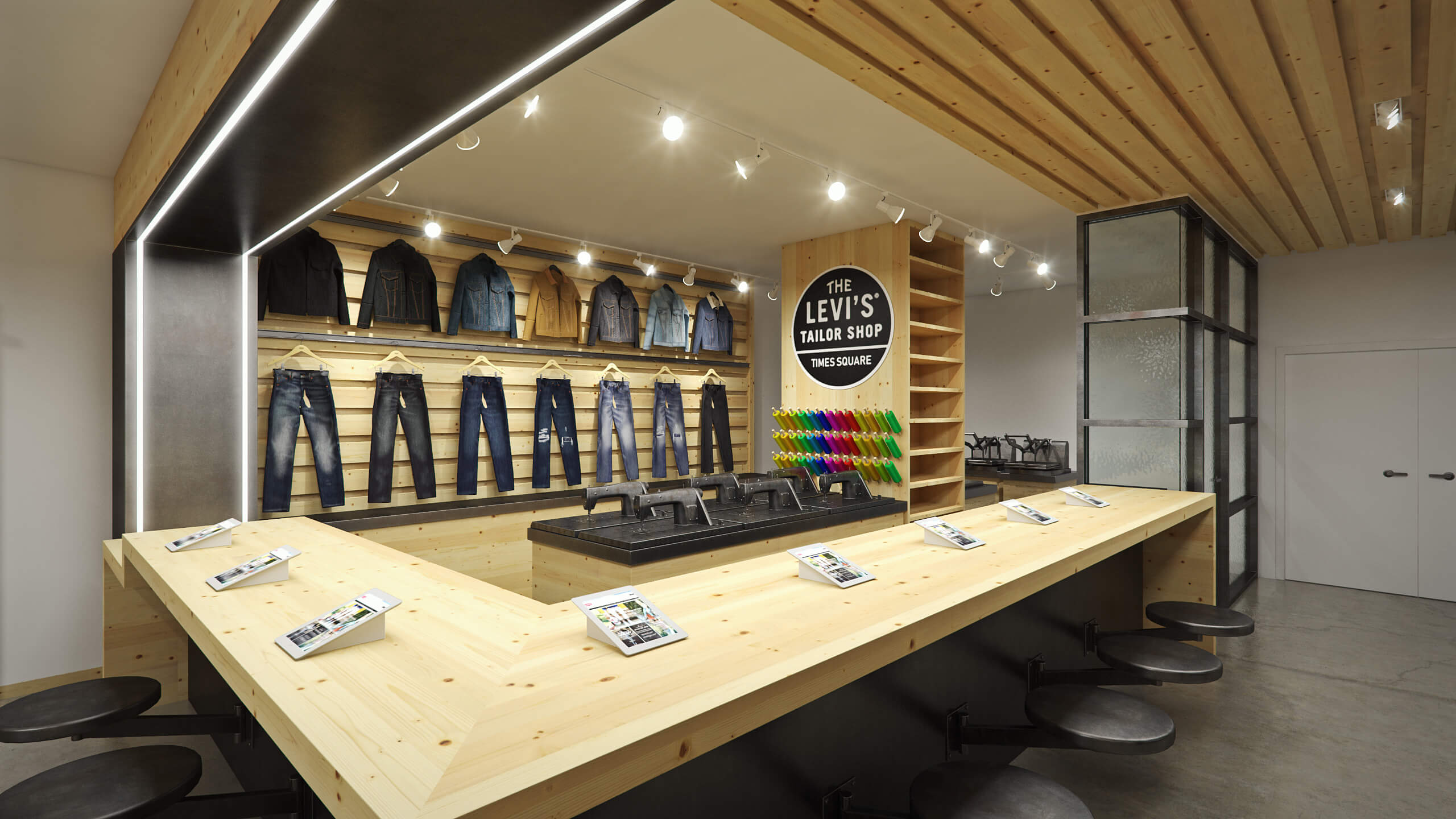 3D transformation, render vs real, Levi's, flagship, store, times square, new york city, interior, render, 3d, pixelpool, CAD