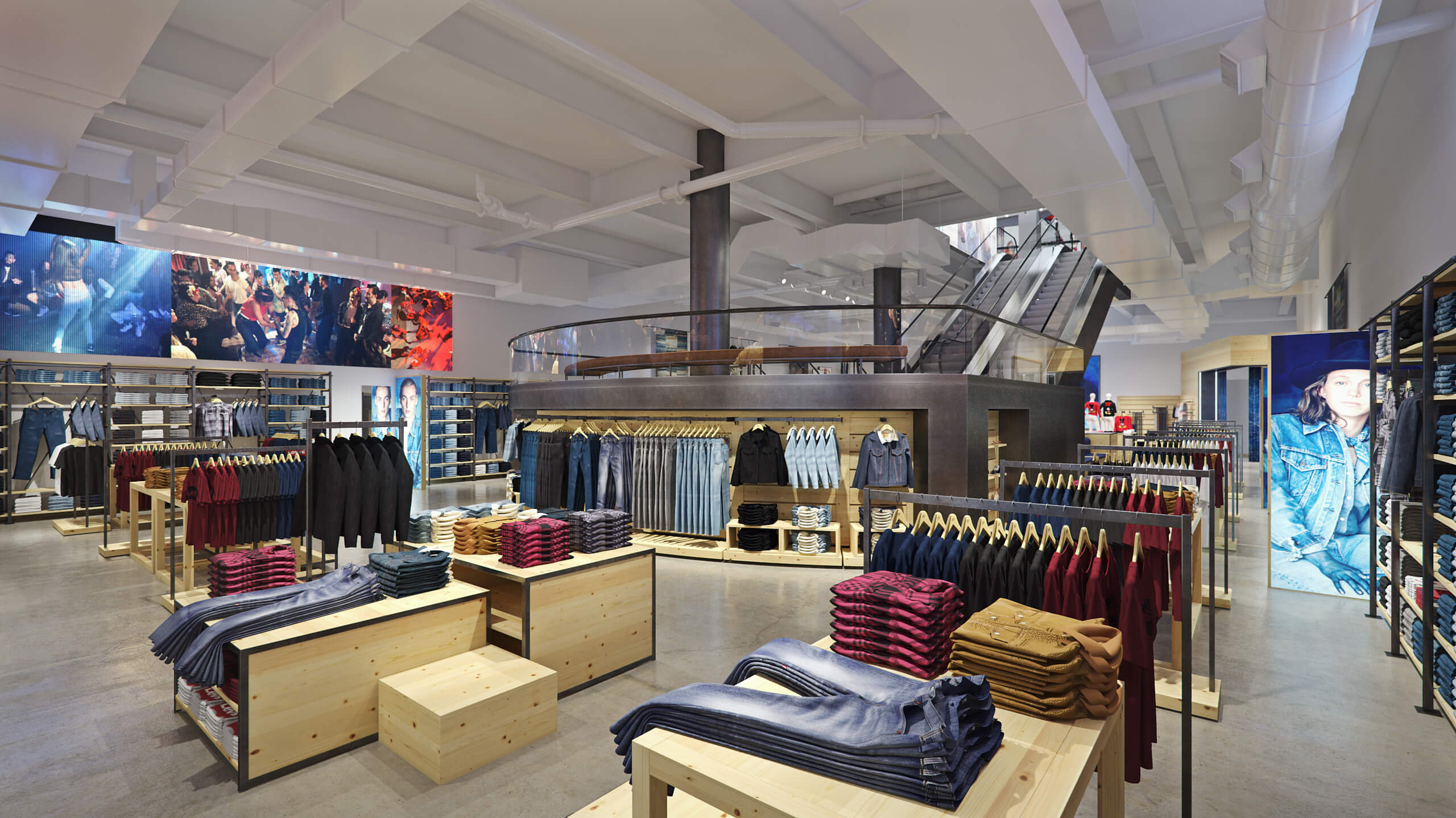 render vs real, Levi's, flagship, store, times square, new york city, interior, render, 3d, pixelpool, CAD