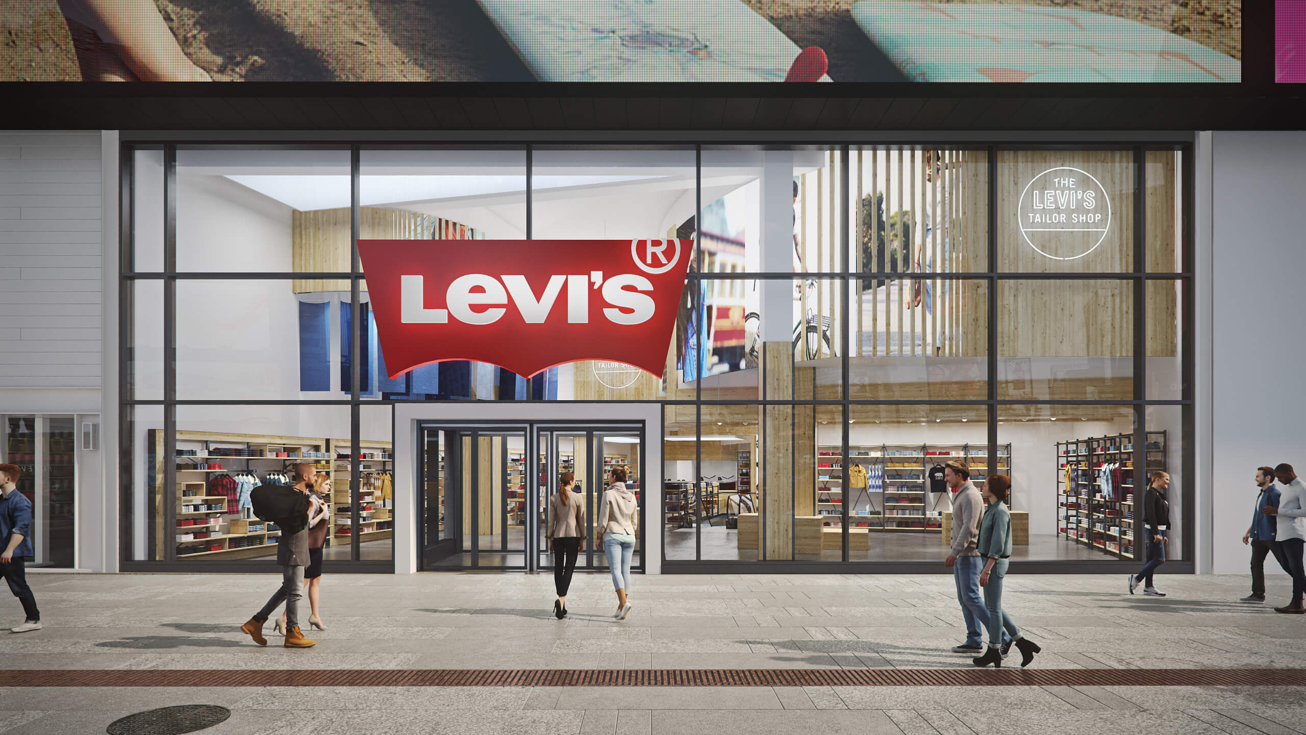 Levis_Timesquare_Opt-2.2_0001 render vs real, Levi's, flagship, store, times square, new york city, interior, render, 3d, pixelpool, CAD