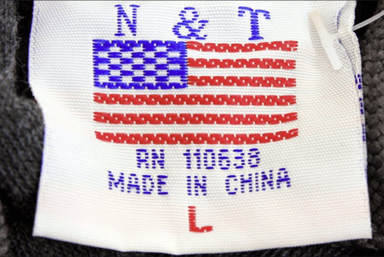 made in china, clothing tag, american flag, apparel, tariff, trump
