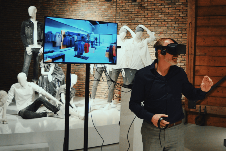 3D technology, man wearing virtual reality, physical to digital
