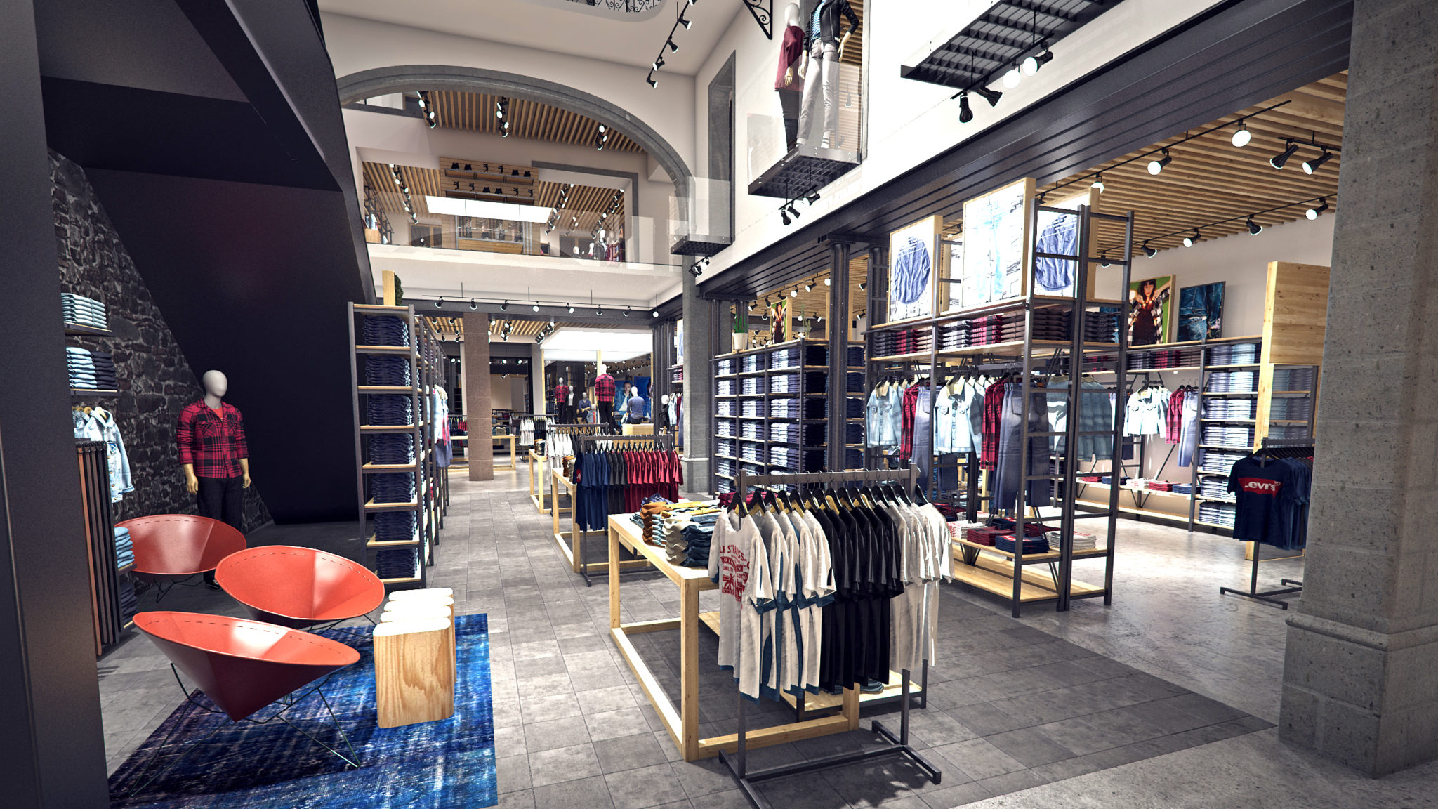 levi's mexico, flagship store, store interior, render, 3d, pixelpool